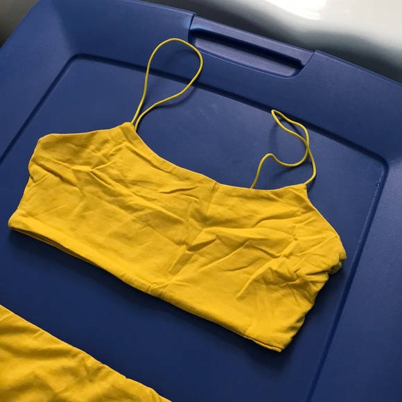 Mustard Yellow String Crop Top & Pencil Skirt Set - Picture 2 of 5